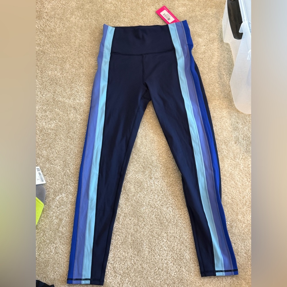 NWT Terez TLC navy blue Sidestripe legging size M